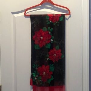 Beautiful Christmas scarf with poinsettia print.